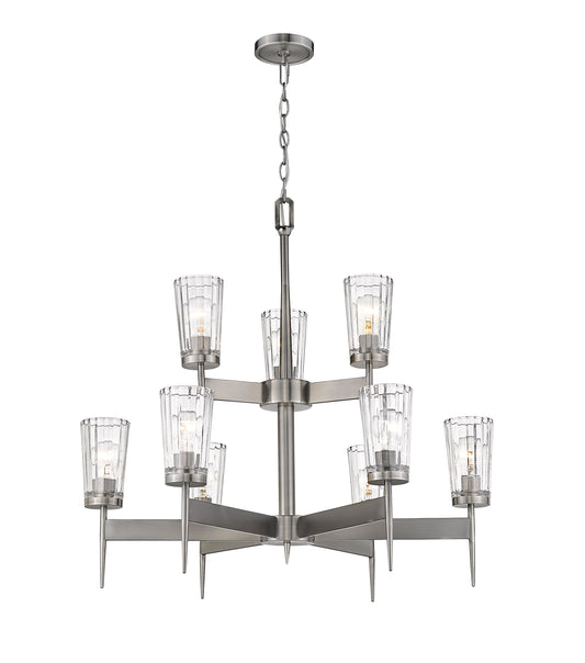 9-Light Flared Glass Chandelier in Polished Antique Nickel Finish
