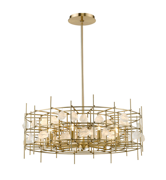 Garroway 9-Light Frosted Crystal Rocks Chandelier in Aged Brass Finish