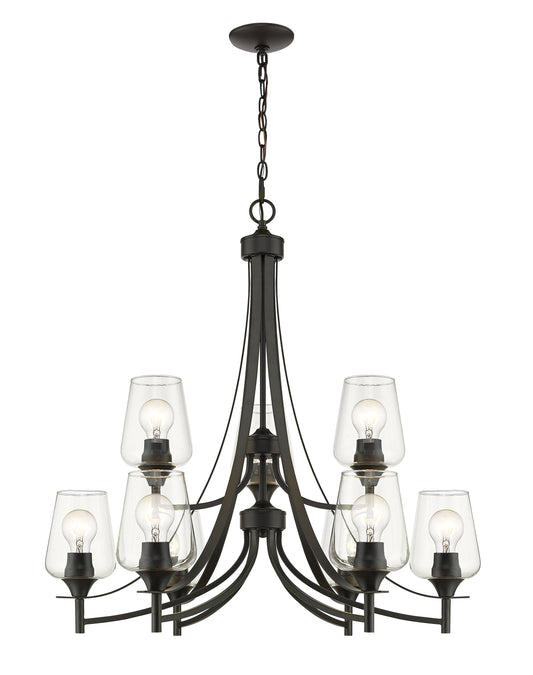 Joliet 9-Light Glass Shade Chandelier in Brushed Matte Black Finish