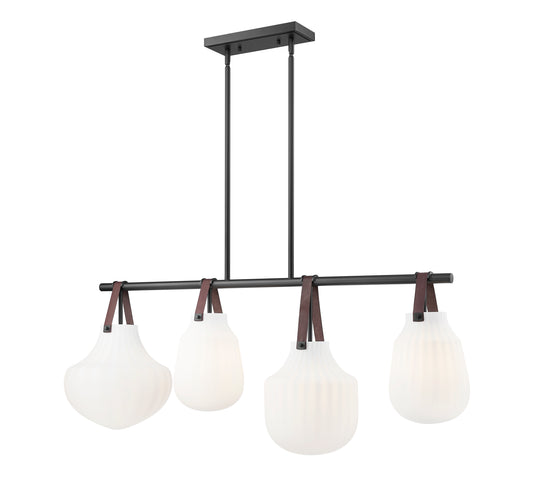 Newbury 4-Light Ribbed Glass Chandelier with Leather Straps