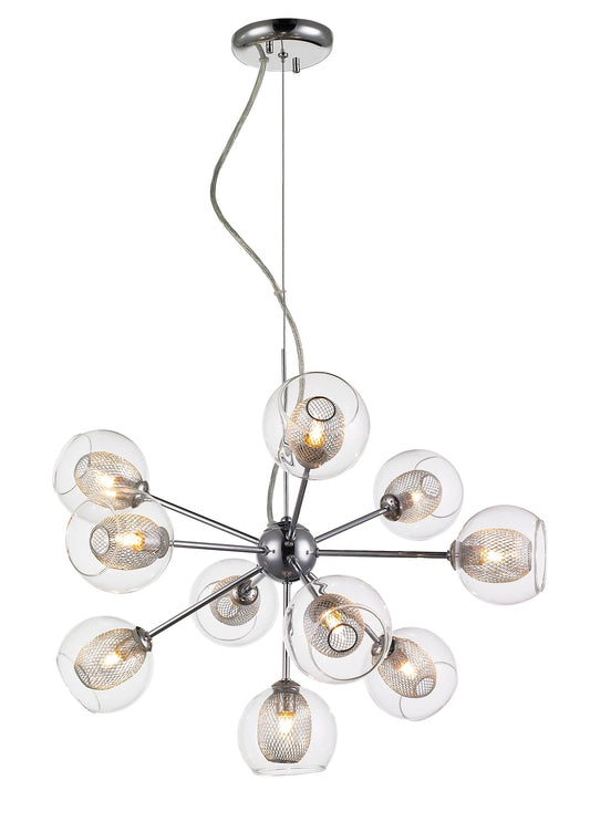 Auge 10-Light Mesh Chandelier in Chrome Finish